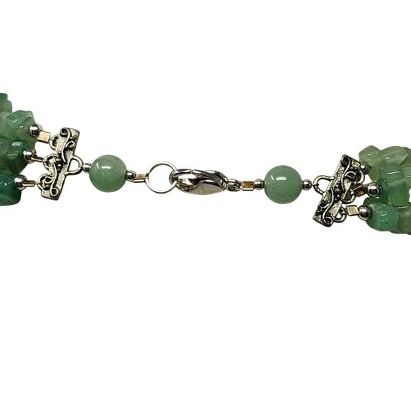 Vtg 80s Lee Sands Jade Aventurine Necklace Signed LS Triple Strand Green Gems - Picture 6 of 6